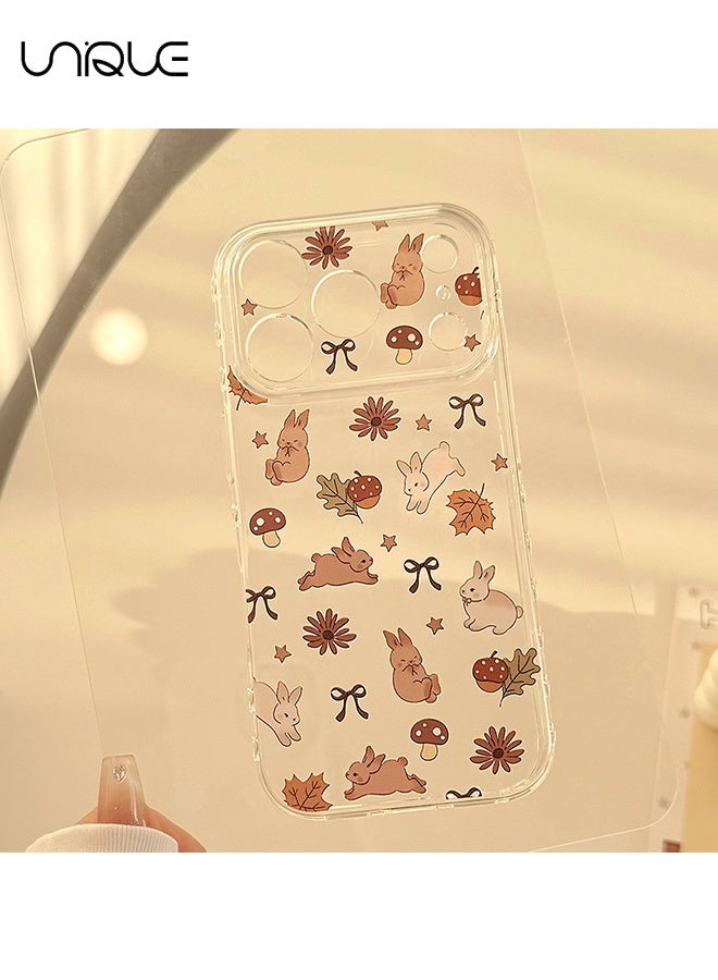 يونيك متوافق مع غطاء iPhone 17 Pro - غطاء هاتف بنمط أرنب الكستناء لفصلي الخريف والشتاء - غطاء هاتف شفاف - للنساء والفتيات، حافة TPU ناعمة مضادة للخدوش ومقاومة للصدمات، غطاء حماية كامل للكاميرا - Image 2